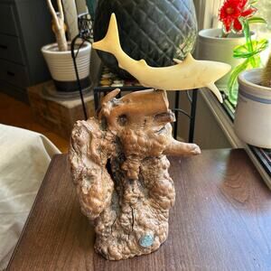 Vtg John Perry Mako Shark Sculpture Burl Driftwood Vintage Nautical Coastal Art